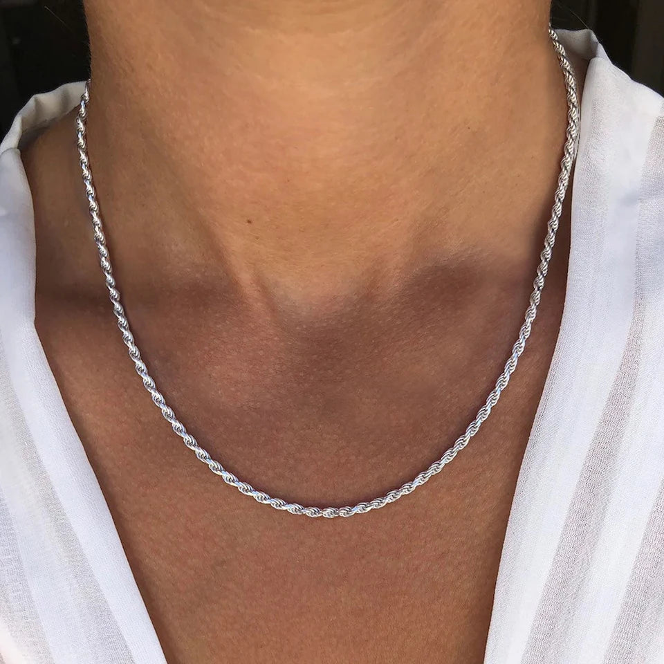 eManco 2/3/4/5MM Rope Chain Necklace Silver Color Chains Stainless