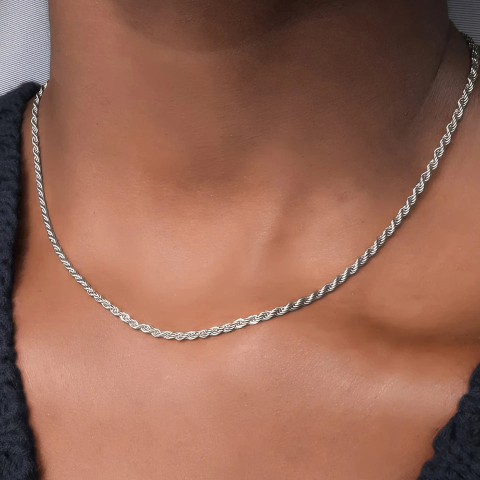 eManco 2/3/4/5MM Rope Chain Necklace Silver Color Chains Stainless