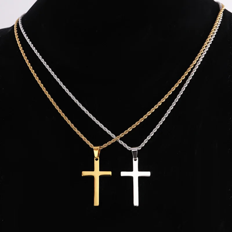Cross Pendant Necklace for Women Men Stainless Steel Chains